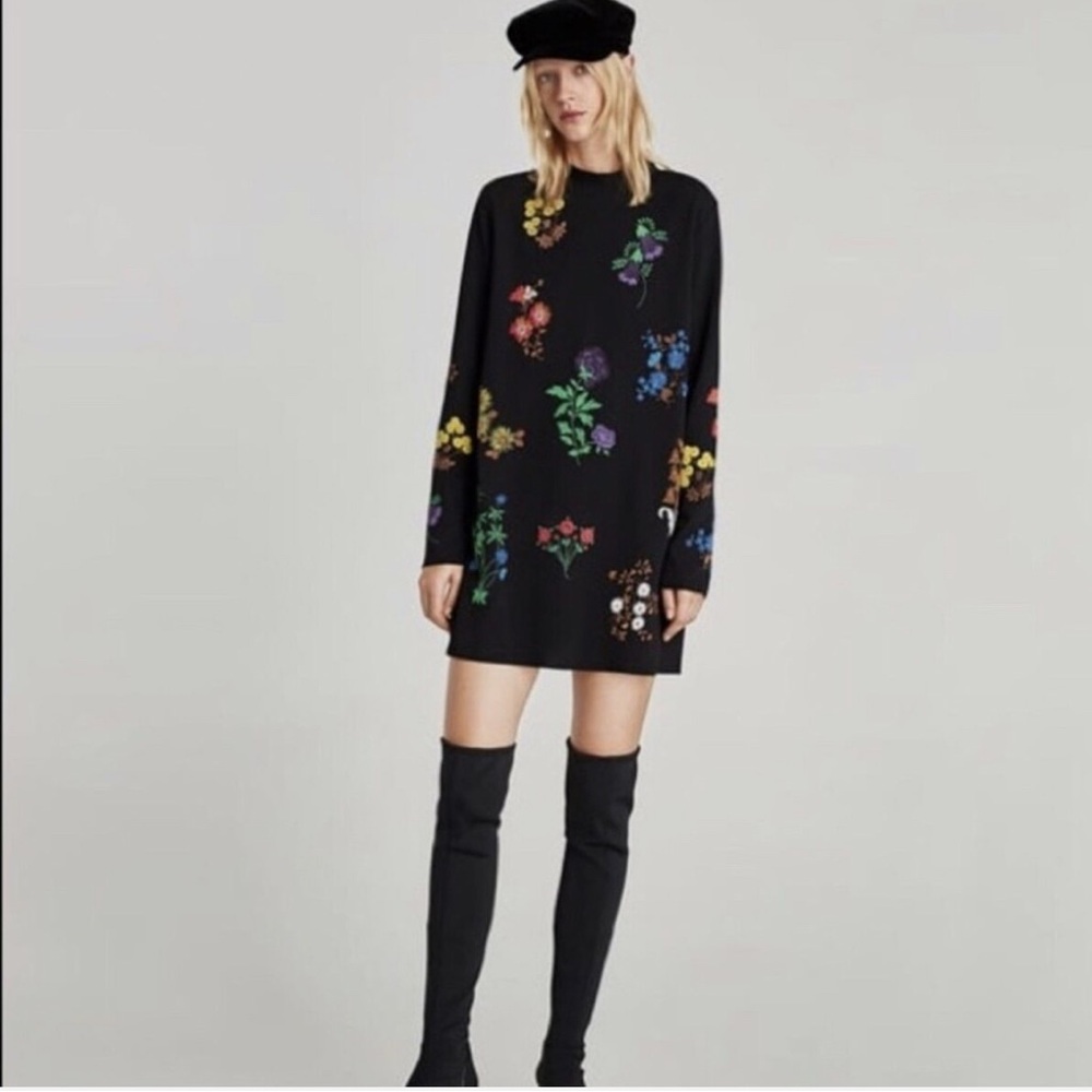Zara Black Floral Mini Dress size Small